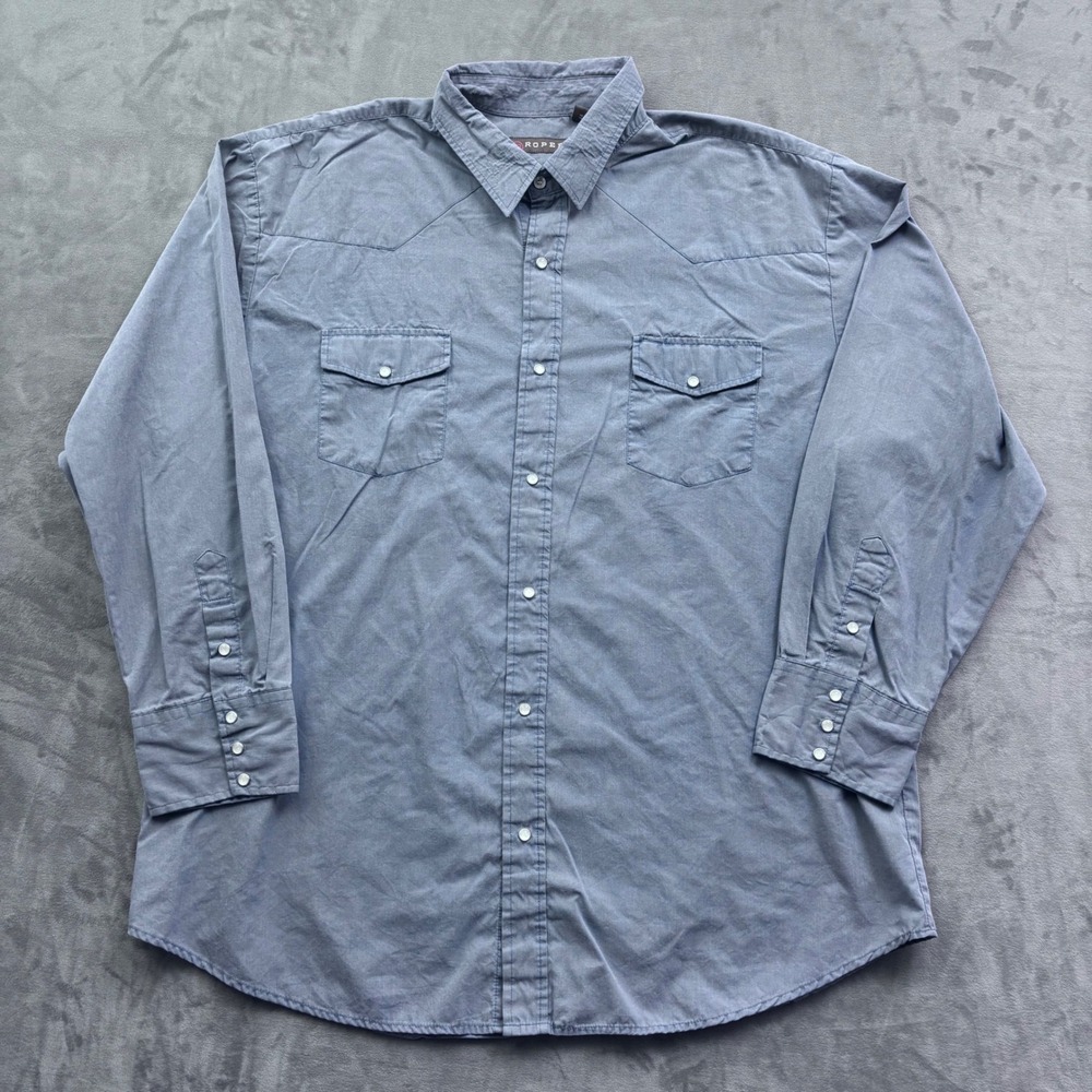 Roper Mens 3XL Blue Western Pearl Snap Long Sleeve Shirt Solid Cotton Blend